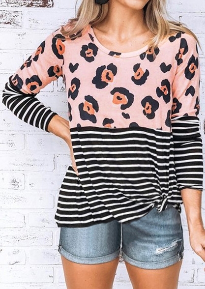 

Leopard Printed Striped Twist Blouse, Black;yellow, 424035