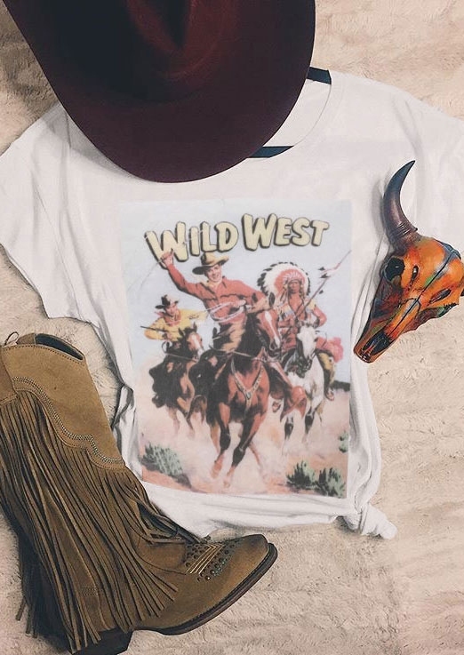 

Wild West Character Horse O-Neck T-Shirt, 425831, White