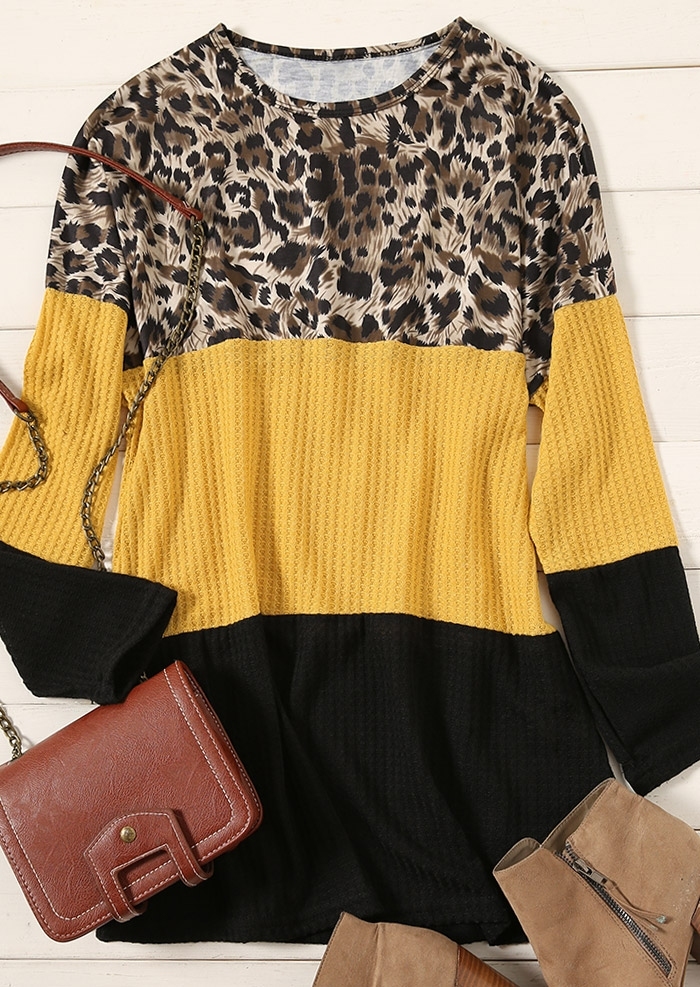 

Color Block Leopard Printed Blouse, Multicolor, 432874