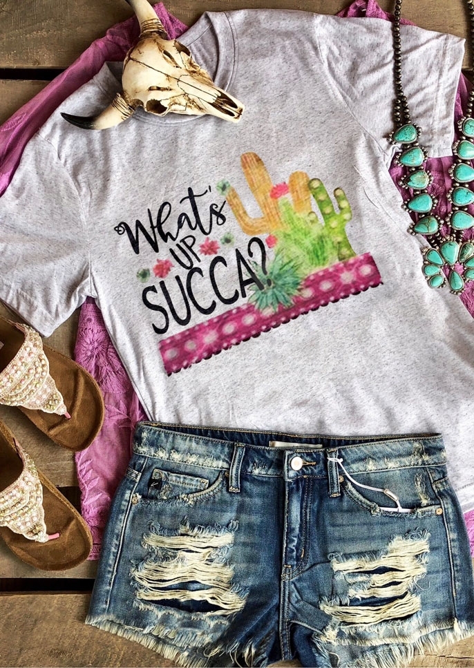 

What' Up Succa Cactus T-Shirt, Light grey, 433002