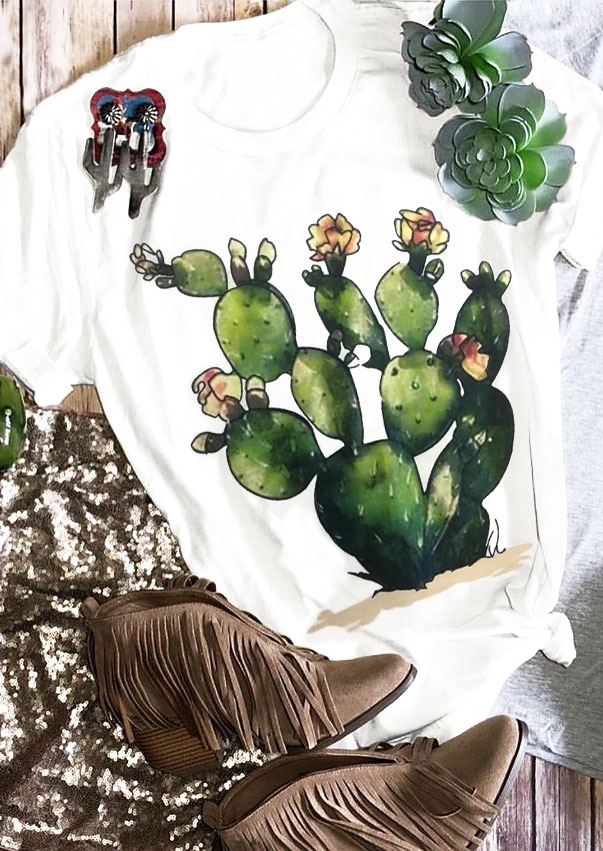 

Cactus Floral Short Sleeve T-Shirt, 433409, White