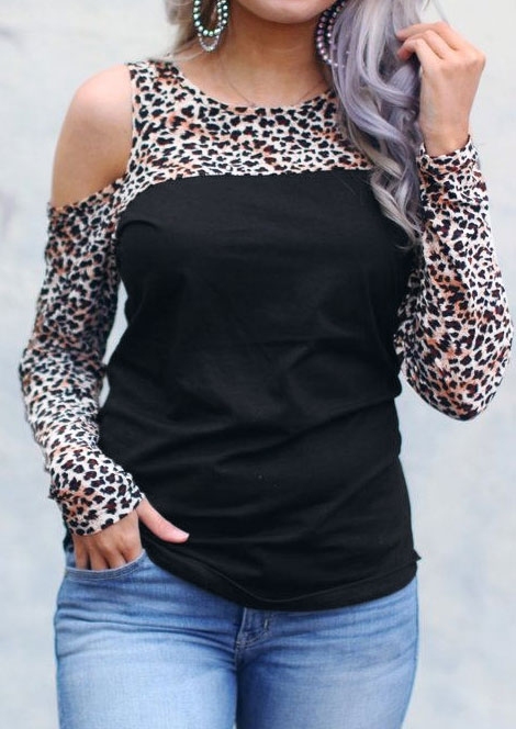 Leopard Printed Cold Shoulder Blouse