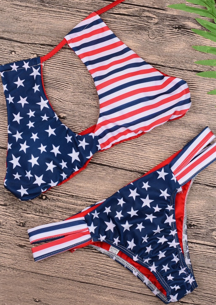 American Flag Hollow Out Bikini Set - Fairyseason
