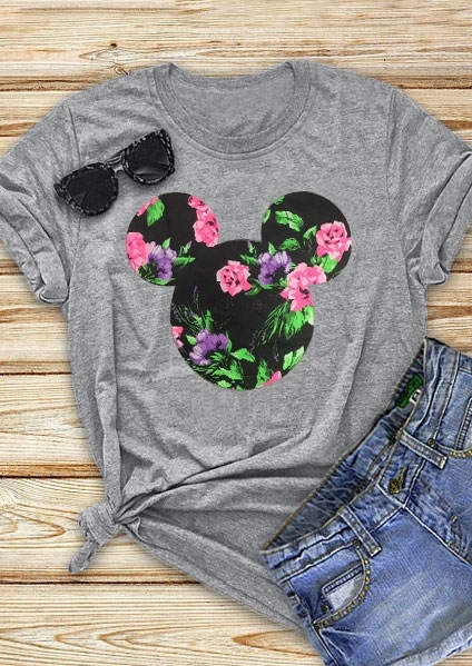 

Floral Mouse Short Sleeve T-Shirt, Light grey, 415386