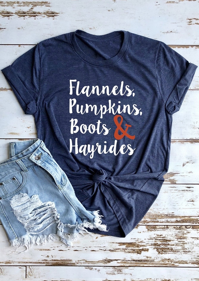 

Flannels Pumpkins Boots & Hayrides T-Shirt, Blue, 417168