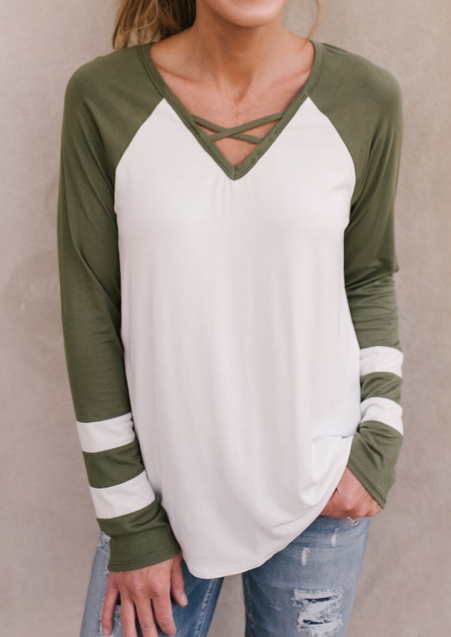 

Striped Detail Criss-Cross Baseball T-Shirt, White, 419090