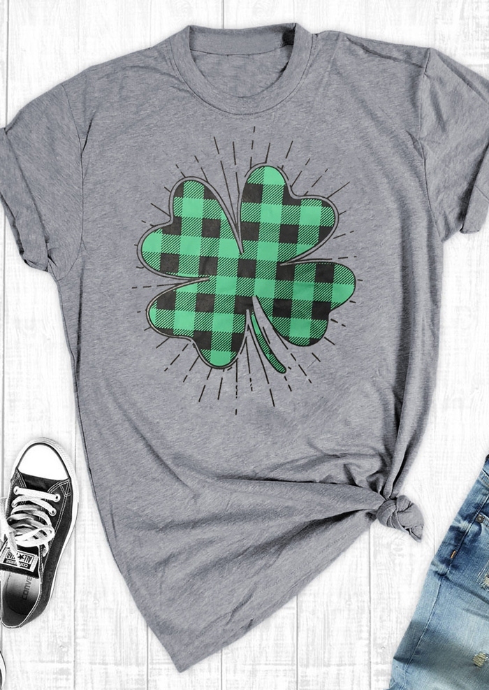 

Plaid Four-Leaf Clover T-Shirt, 434312, Gray