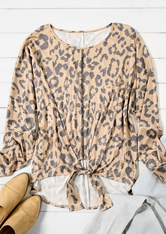 

Leopard Printed Tie Long Sleeve Blouse, 434492