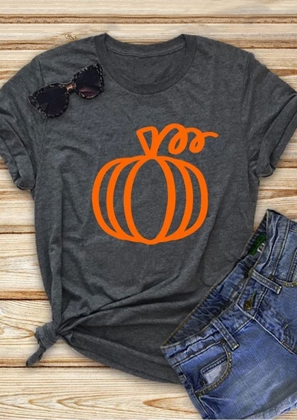 Pumpkin O-Neck T-Shirt Tee – Dark Grey
