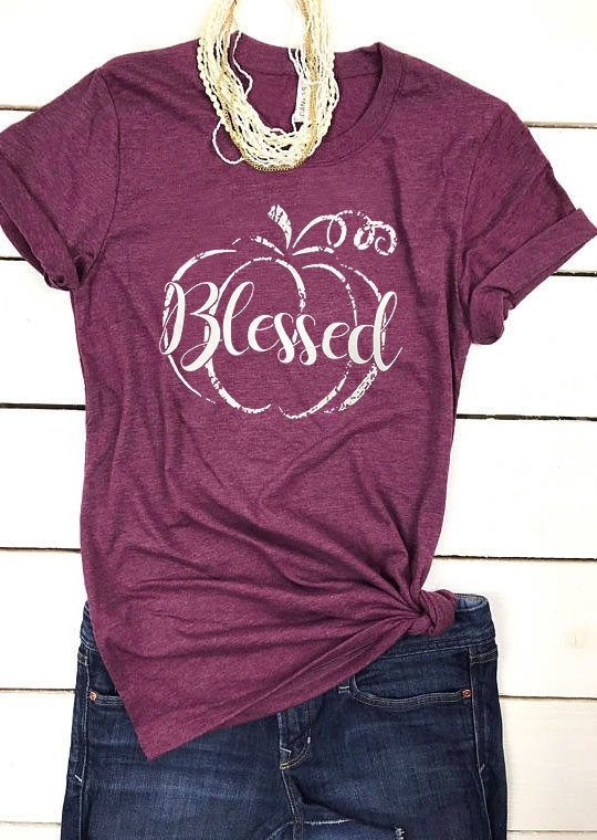 

Blessed Pumpkin O-Neck Short Sleeve T-Shirt, 416197, Purple