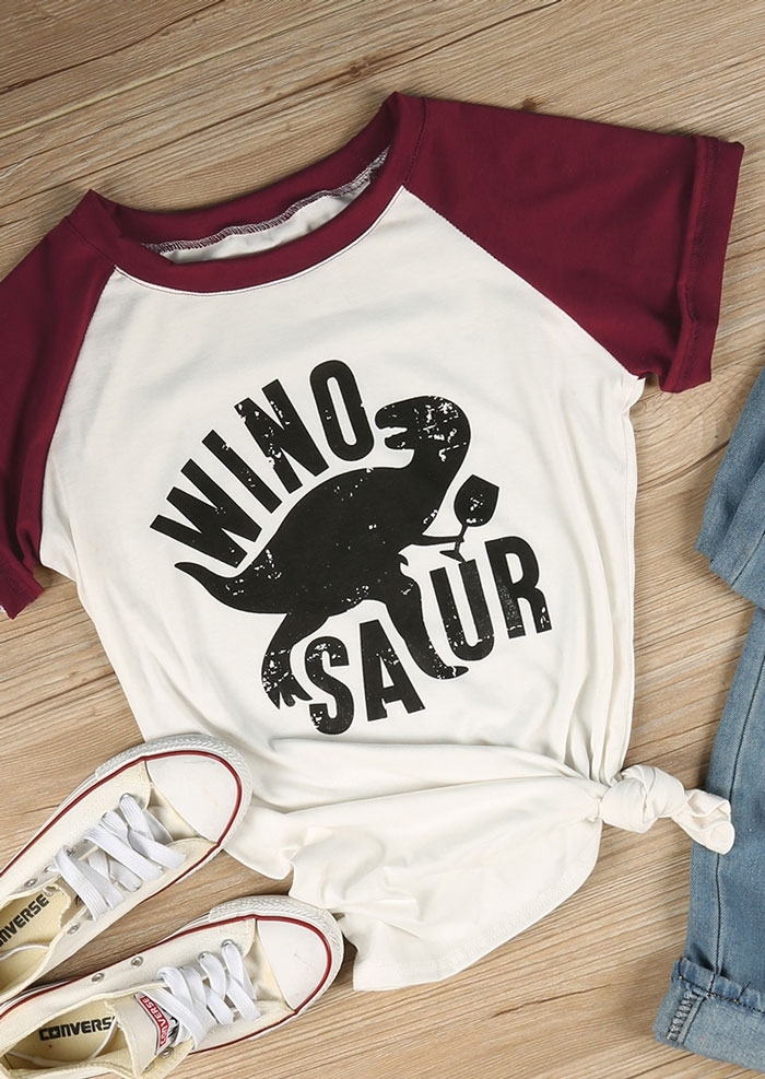 

Winosaur Dinosaur Baseball T-Shirt, Black;burgundy, 110027