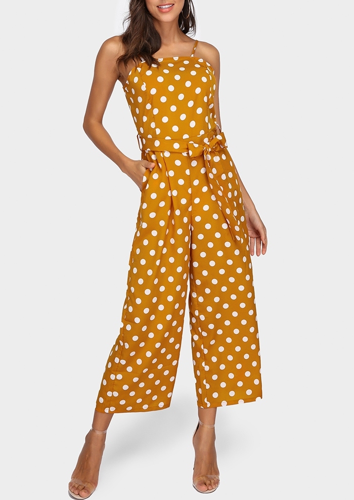 Spaghetti Strap Belt Polka Dot Sleeveless Jumpsuits