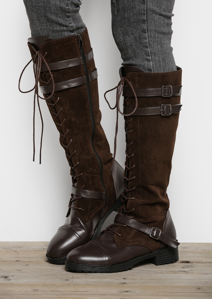 Lace Up Splicing Zipper Boots - Fairyseason
