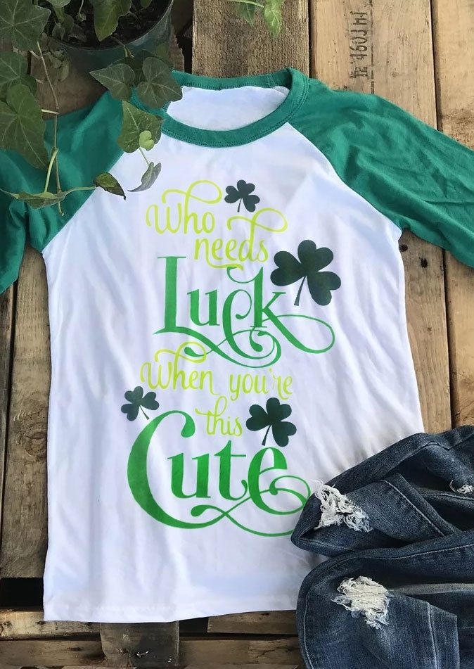 

Who Needs Luck Shamrock Baseball T-Shirt, White, 434159