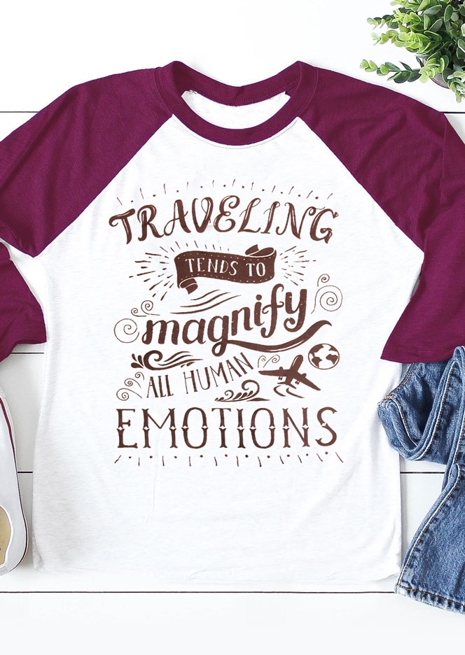 

Traveling Magnify Emotions Baseball T-Shirt, White, 434994