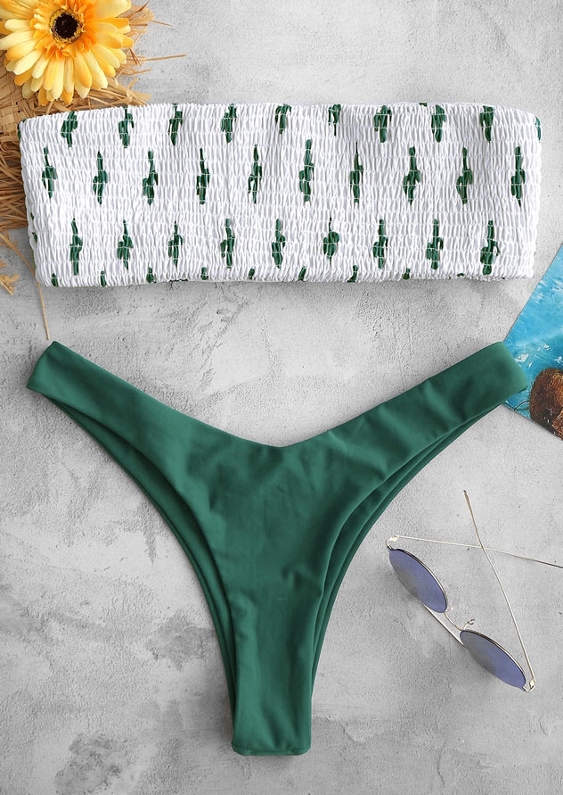 

Bikini Sets Cactus Printed Strapless Bikini Set in Green. Size