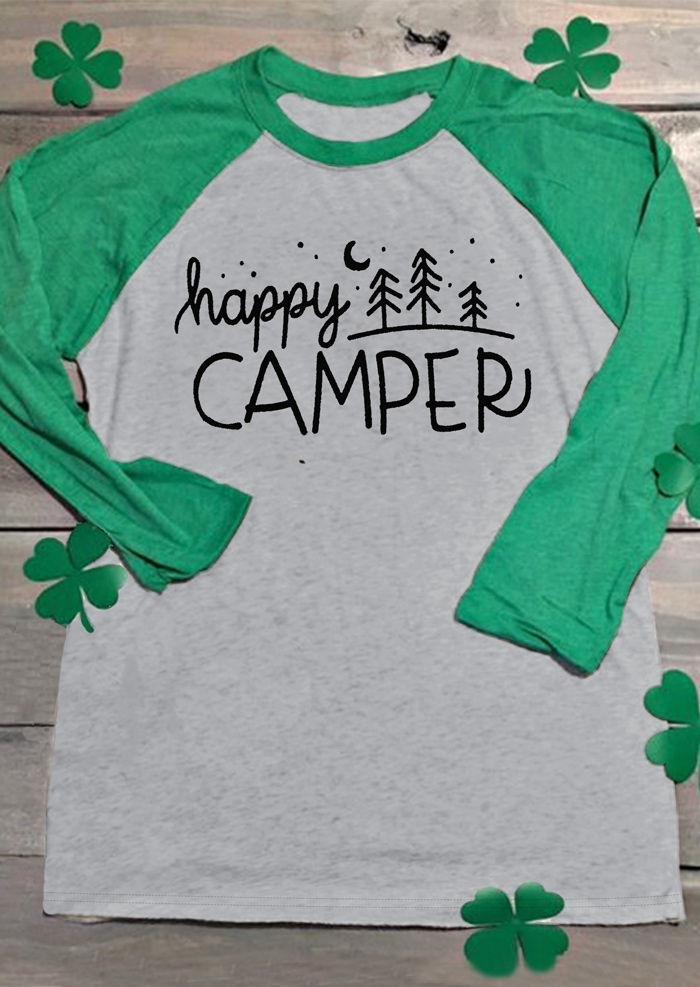 

Happy Camper Tree Baseball T-Shirt, Gray, 435183