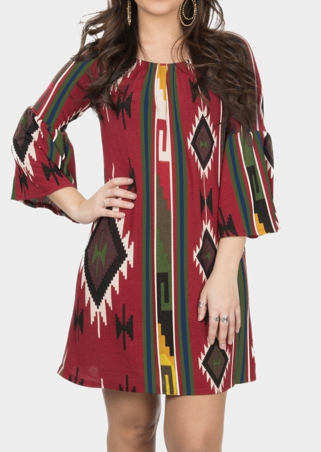 

Aztec Geometric Printed Casual Dress, Multicolor, 435798