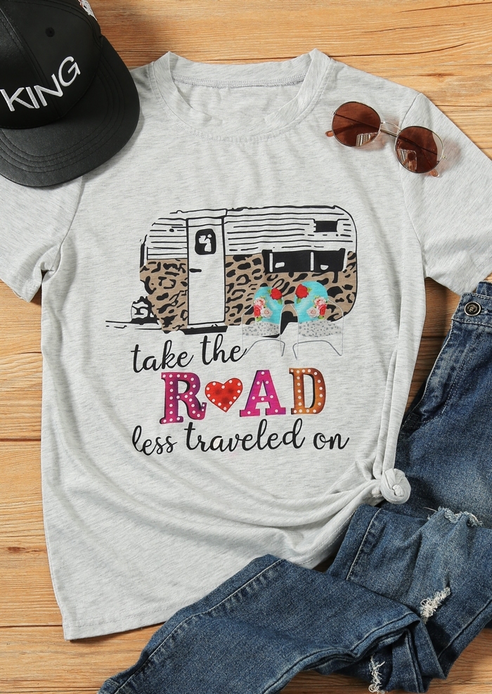 

Take The Road Less Traveled On T-Shirt Tee, 436180, Light grey