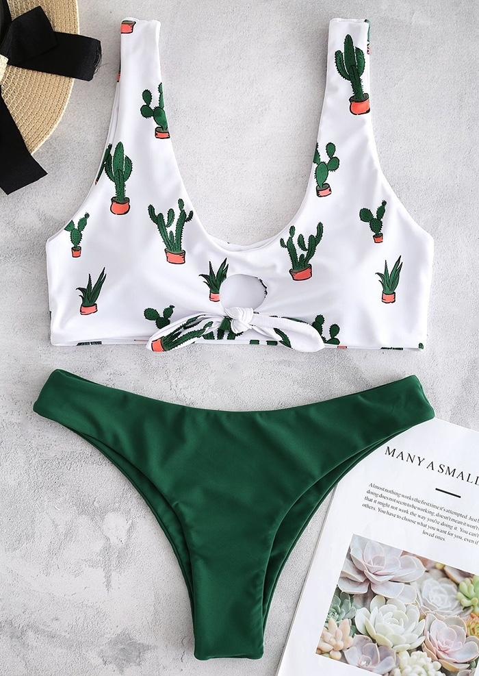 

Bikini Sets Cactus Printed One Piece Bikini Set in White. Size