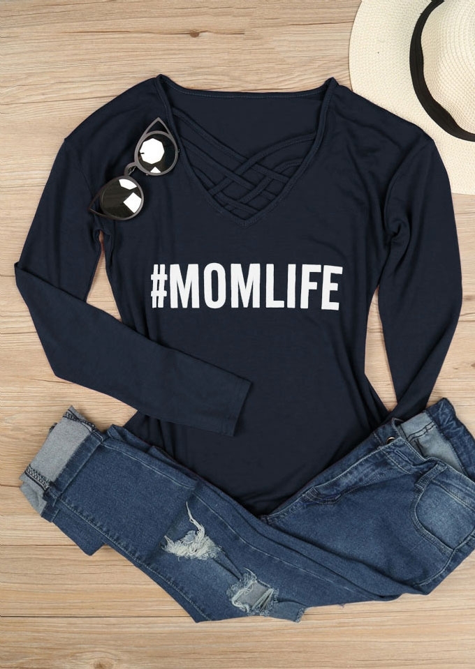 

Mom Life Criss-Cross T-Shirt, 114637, Black;gray;navy blue