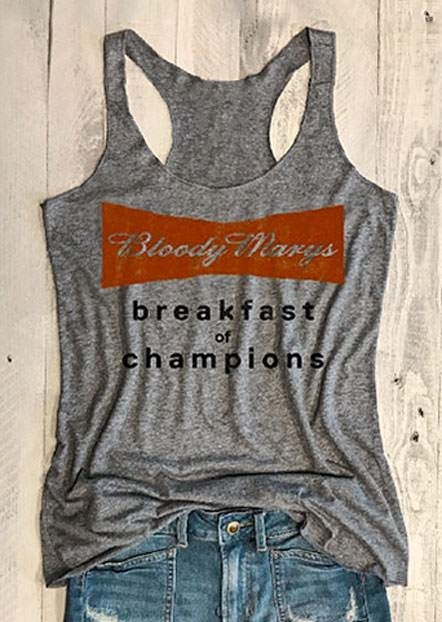 

Tank Tops Bloody Marys Breakfast Of Champions Racerback Tank Top in Gray. Size