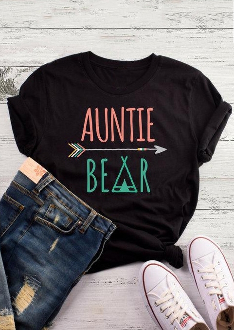 

Auntie Bear Short Sleeve T-Shirt Tee, Black, 436573