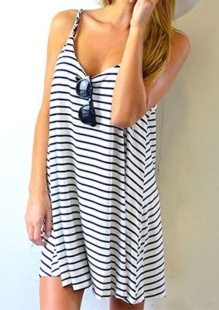 

Striped Spaghetti Strap Mini Dress without Necklace - Blue, 52840