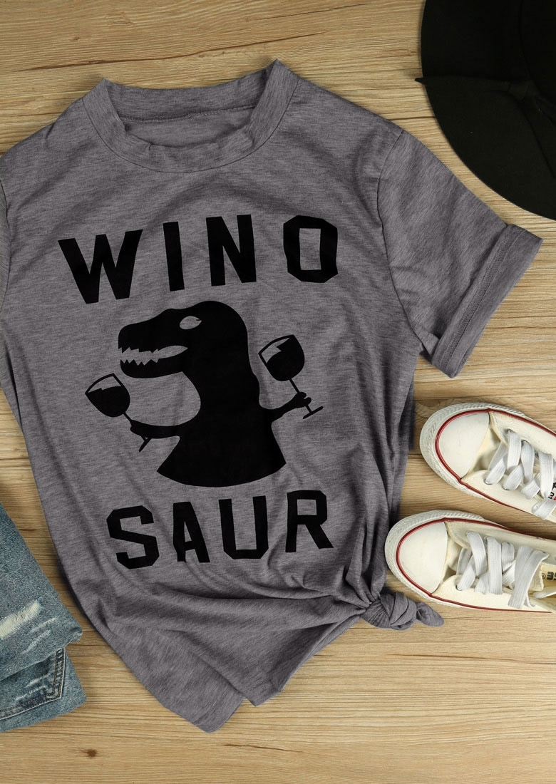 

Winosaur Dinosaur Printed Short Sleeve T-Shirt Tee, Gray;plum;coffee, 113791