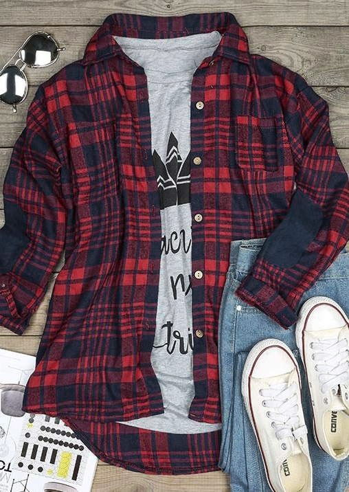 

Plaid Elbow Patch Button Shirt, 155026