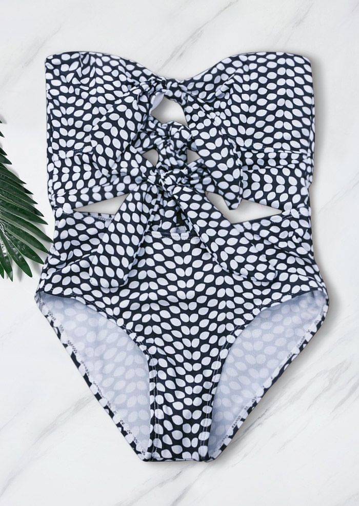 Polka Dot Tie Hollow Out Swimsuit