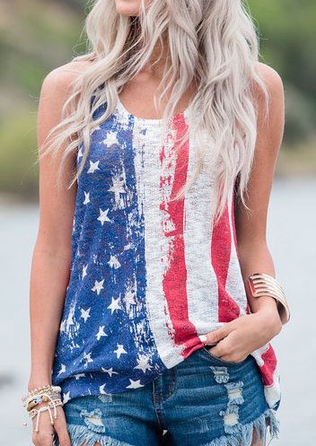 American Flag 4th of July Patriotic Tank Top in Multicolor. Size: 2XL,3XL,L,M,S,XL