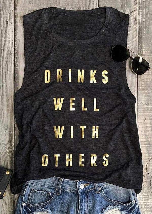 Drinks Well With Others Tank Top in Gray. Size: 3XL,L,M,S,XL