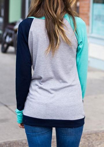 

Blouses Color Block Pocket Long Sleeve Blouse in Gray. Size