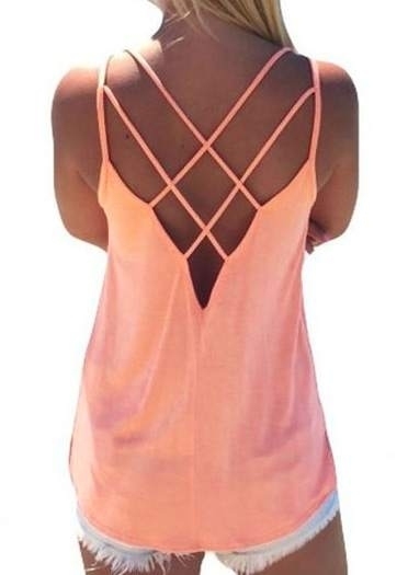 

Solid Hollow Out Backless Camisole, Pink;royal blue;watermelon red, 71297