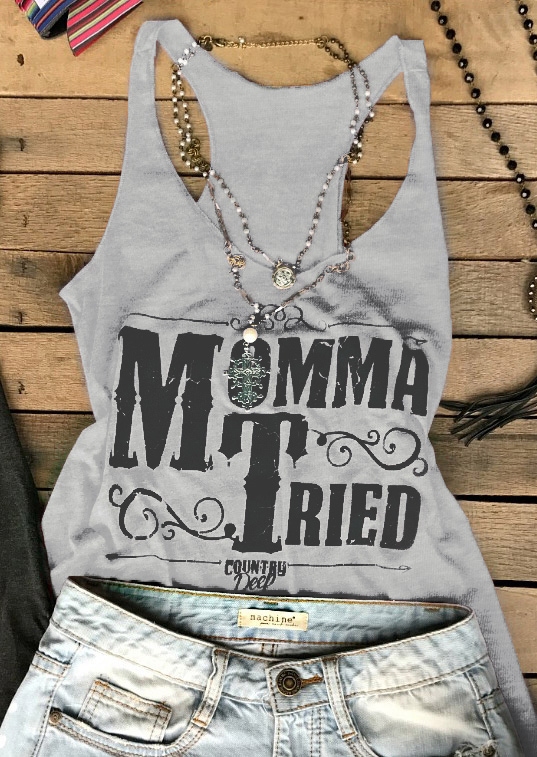 

Tank Tops Momma Tried Tank without Necklace in Dark Grey. Size