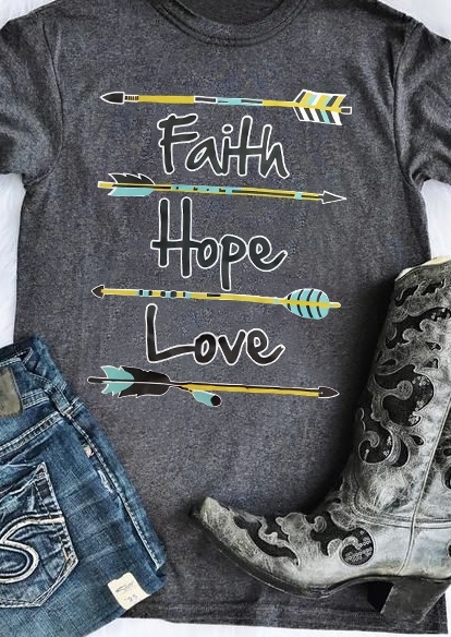 

Faith Hope Love Arrow T-Shirt Tee, 436328, Dark grey
