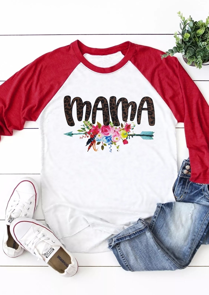 

Mama Floral Arrow Baseball T-Shirt Tee, White, 437068