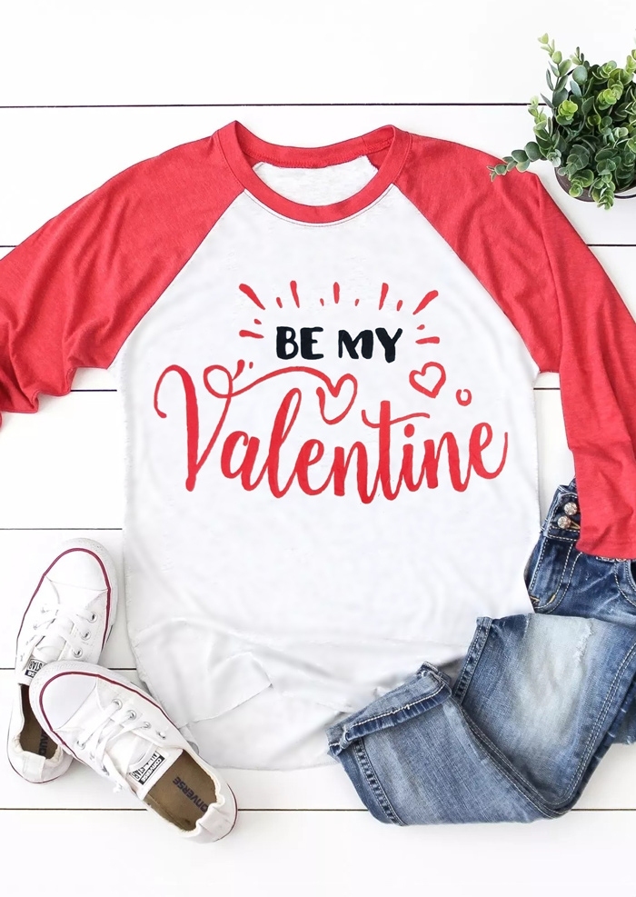 

Be My Valentine Baseball T-Shirt Tee, White, 437077