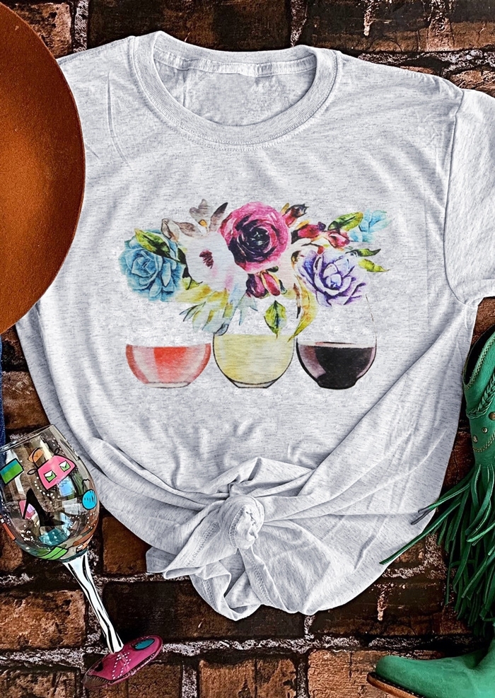 

Wine Gal Floral T-Shirt Tee, Light grey, 437406