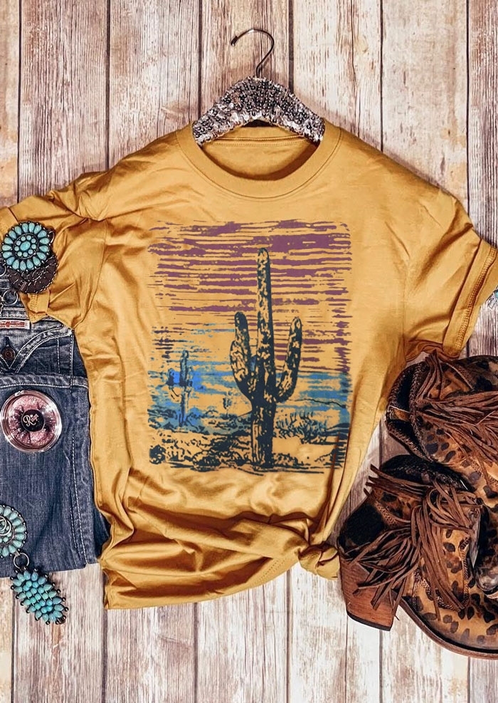 T-shirts Tees Cactus Sunset Short Sleeve T-Shirt in Yellow. Size: L,M,S,XL