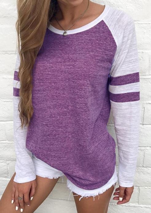 T-shirts Tees Striped Raglan Sleeve T-Shirt Tee without Necklace in Purple. Size: S