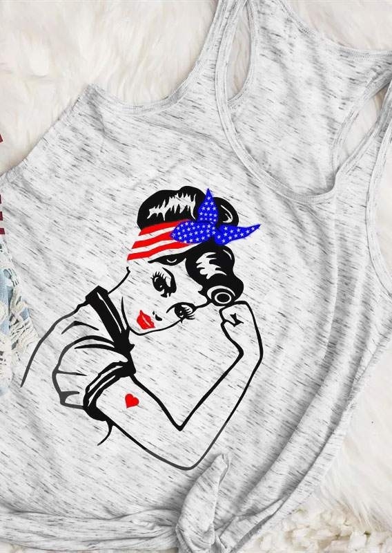 

Rosie the Riveter American Flag Hairband Tank, White, 401777