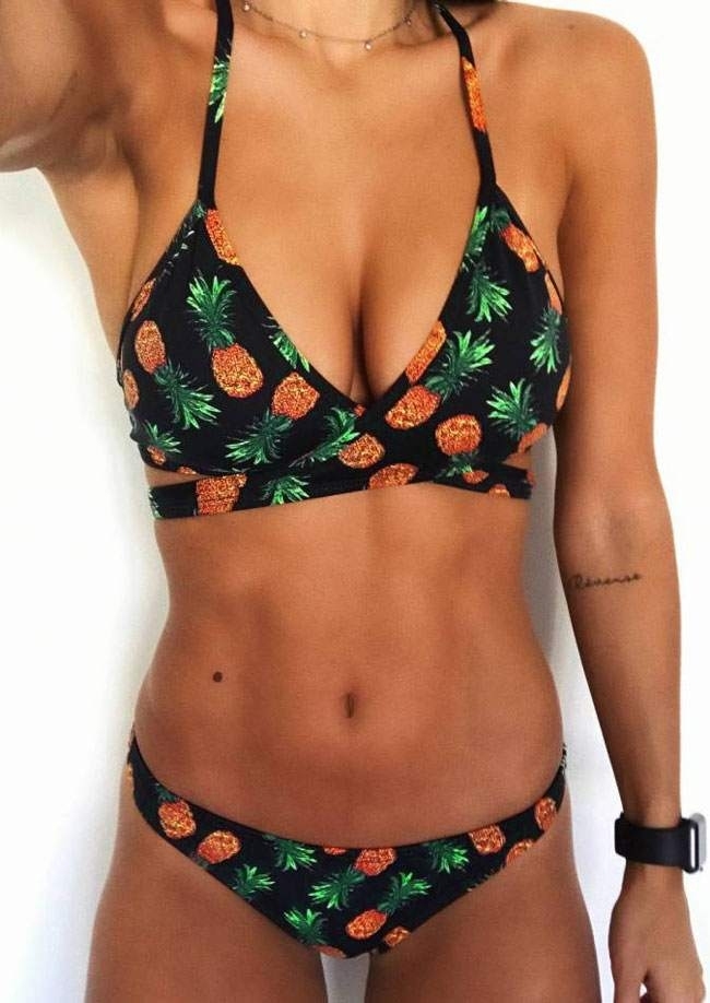 

Pineapple Halter Bikini Set without Necklace, Black, 180371