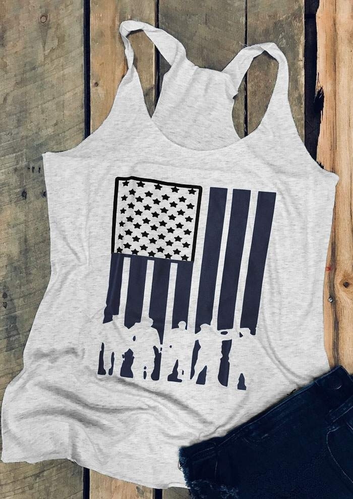 

American Flag O-Neck Racerback Tank, Light grey, 402044