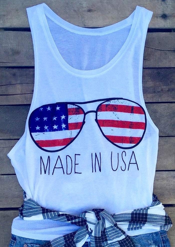 

Made In USA American Flag Glasses Tank, White, 124690