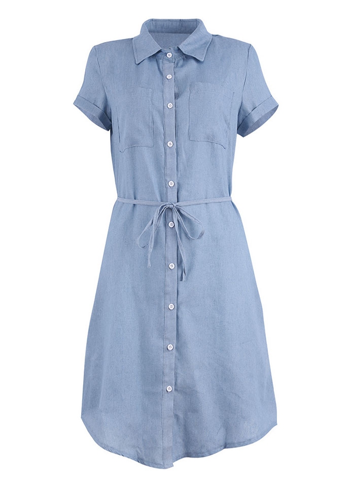 

Mini Dresses Denim Button Mini Dress in Blue. Size: L,M,S