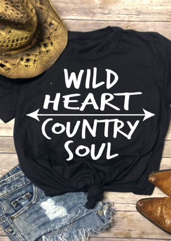 

Wild Heart Country Soul T-Shirt Tee, Black, 438396