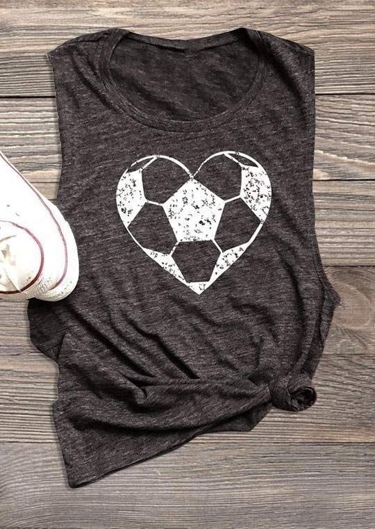 

Tank Tops Heart Football O-Neck Tank in Dark Grey. Size
