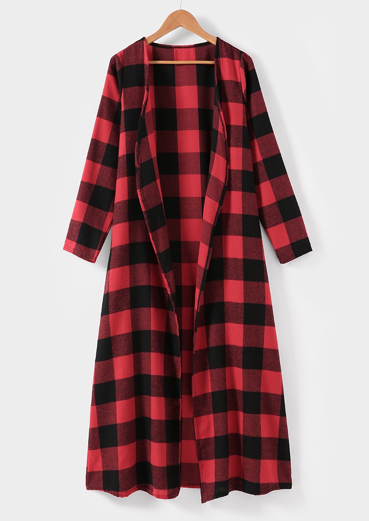 

Cardigans Plaid Long Sleeve Cardigan without Necklace in Red. Size: ,M,L,XL